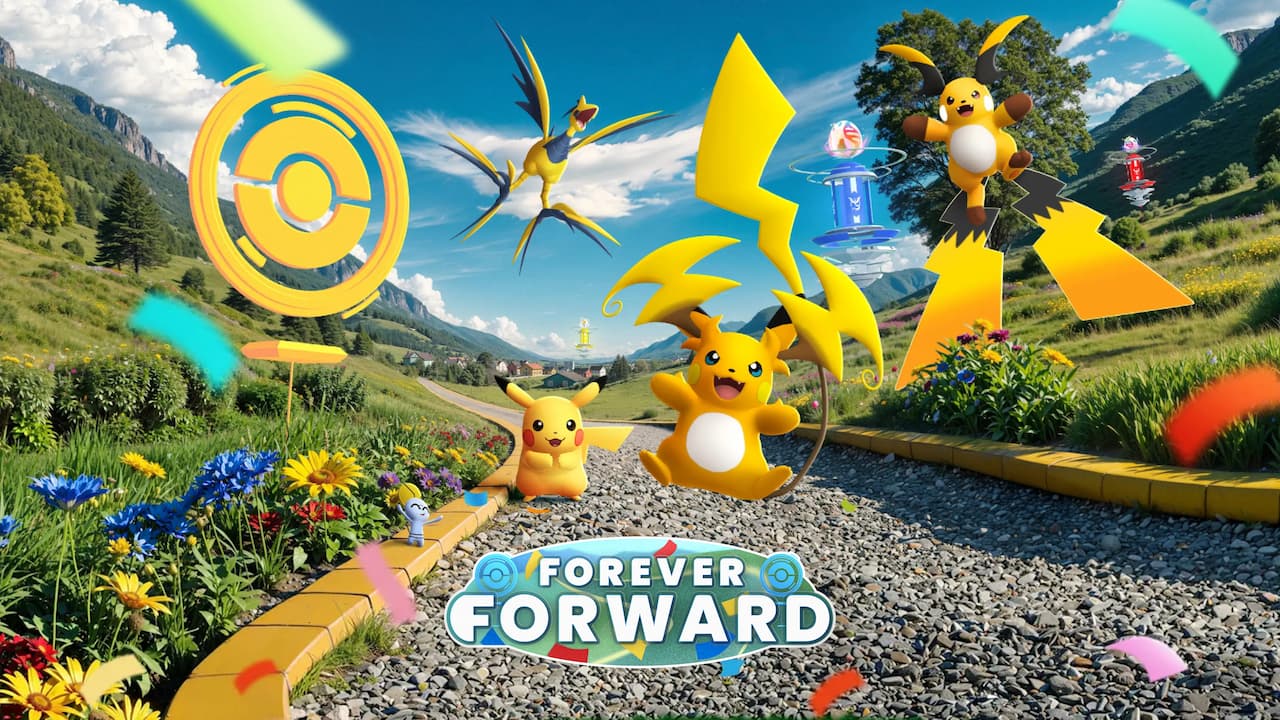 포켓몬 GO 새로운 발걸음(Forever Forward) 시즌 공식 대표 이미지 — 피카츄·라이츄